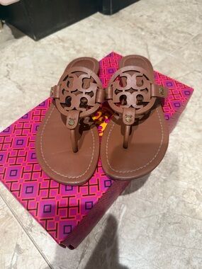 Tory Burch Brown Leather Miller Thong Sandals